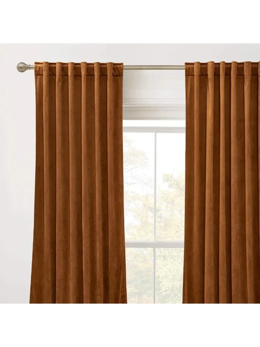 Burnt Orange Velvet Curtains for Living Room - 90” Long, Cozy Fall Decor